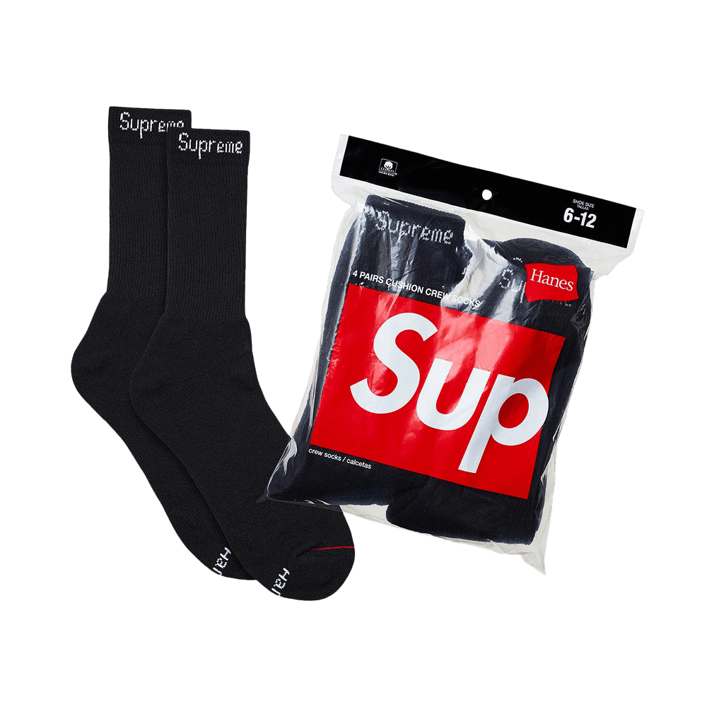 Supreme x Hanes Crew Socks (4 Pack) 'Black'