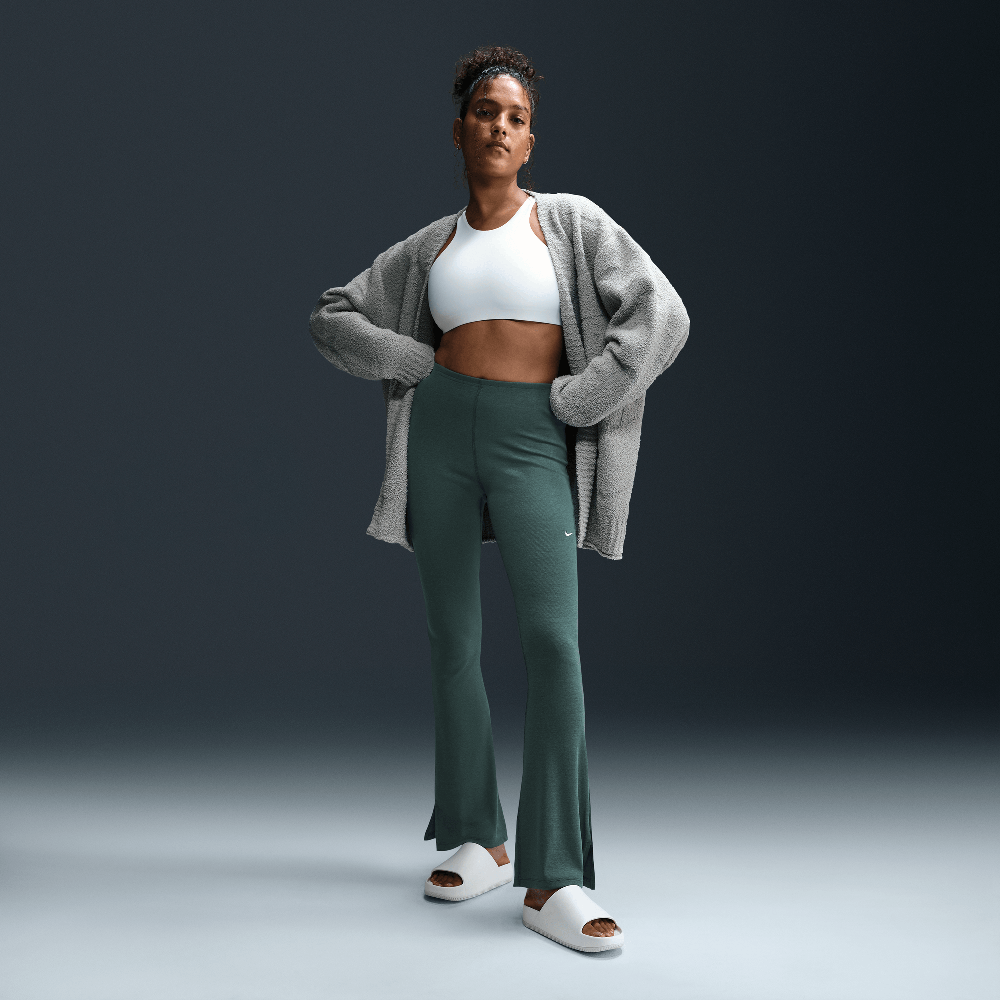 Nike Sportswear Chill Knit Women's Tight Mini-Rib Flared Leggings Vintage Green/Sail