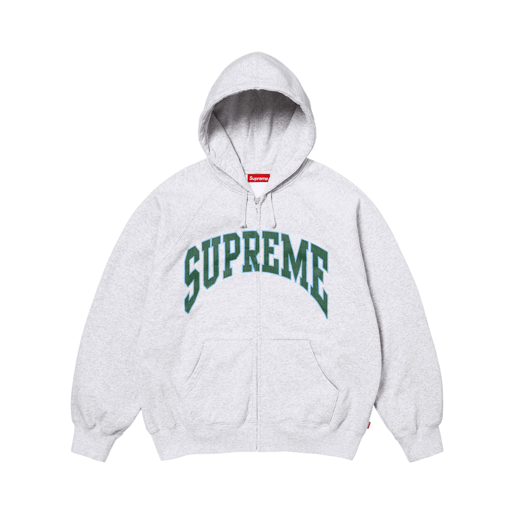 Supreme Cracked Raglan Zip Up Hooded Sweatshirt 'Ash Grey'